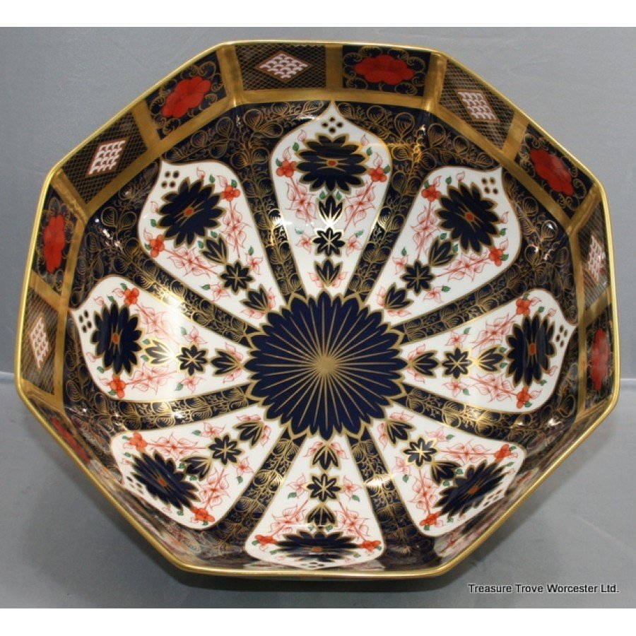 Royal Crown Derby Old Imari Solid Gold Band Large Octagonal Bowl
